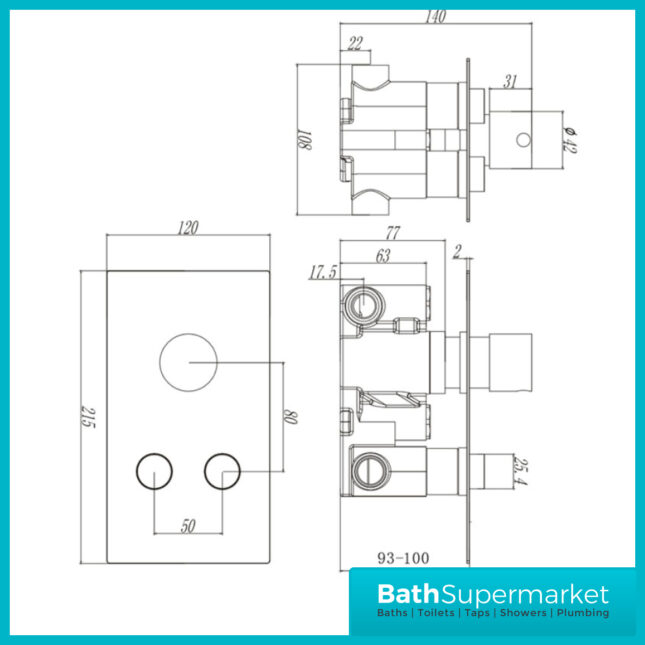 Tailored Chrome Round Twin Push Button Concealed Thermostatic Shower Valve