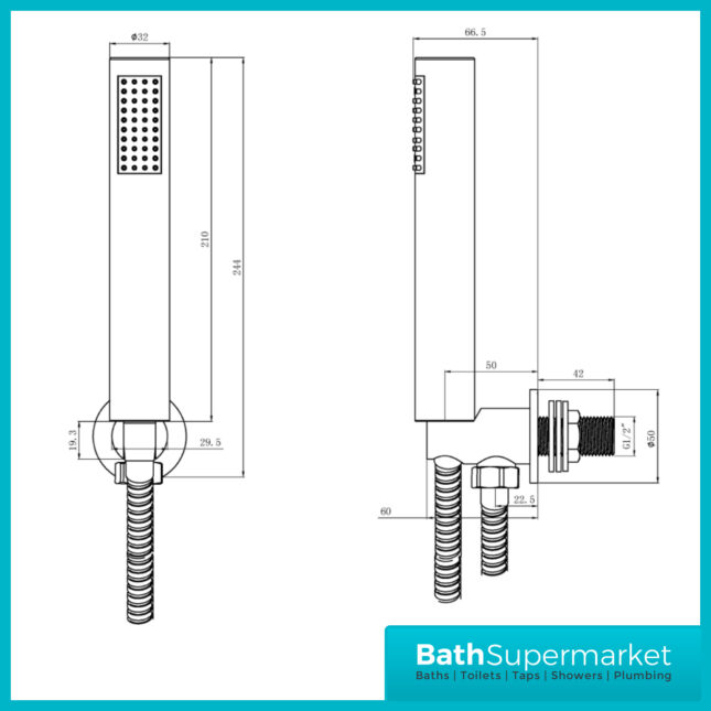 Tailored Chrome Square Twin Push Button Concealed Valve Overhead Handset Shower Kit - Image 5
