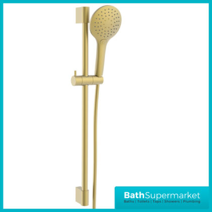 Tailored Premium Brushed Brass Round Adjustable Riser Rail 3 Mode Shower Handset Kit