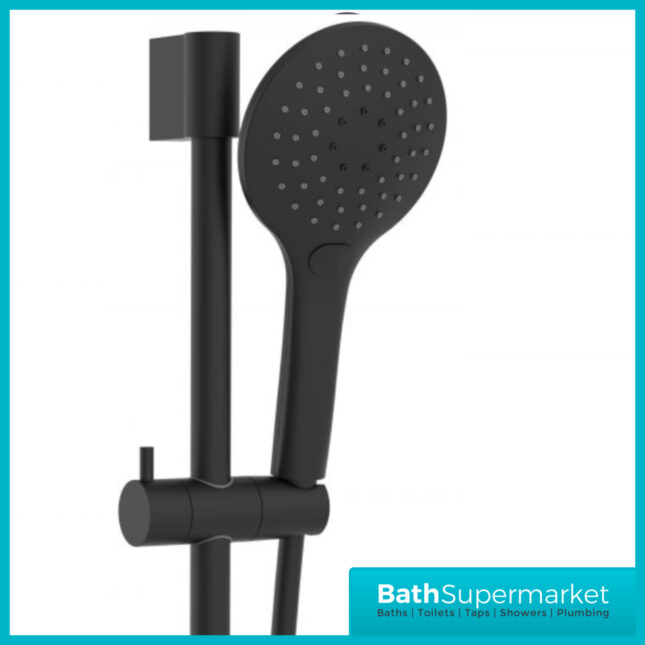 Tailored Premium Black Round Adjustable Riser Rail 3 Mode Shower Handset Kit