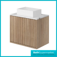 Orac Fluted Sonoma Oak Wall Hung Marble Worktop Bathroom Cabinet Drawer Unit 600mm & Counter Top Basin
