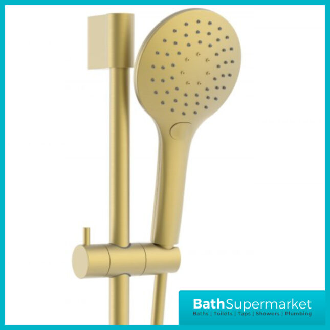 Tailored Premium Brushed Brass Round Adjustable Riser Rail 3 Mode Shower Handset Kit