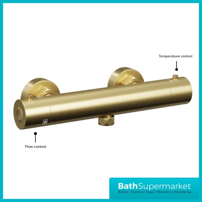 Tailored Brushed Brass Round Thermostatic Bar Valve 3 Mode Shower Handset Riser Rail Kit
