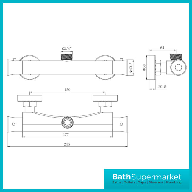 Tailored Ocra Brushed Brass Round Top Outlet Thermoststic Bar Mixer Shower Valve