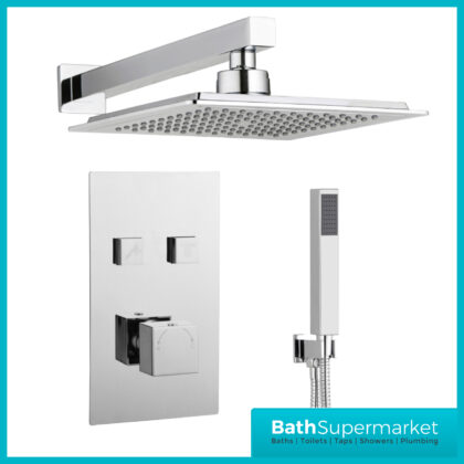Tailored Chrome Square Push Button Concealed Valve Overhead Handset Shower Kit