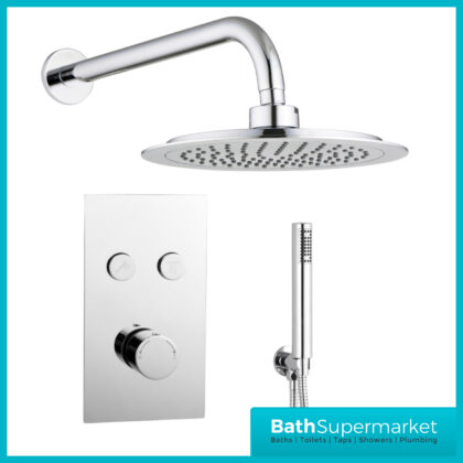 Tailored Chrome Round Twin Push Button Concealed Valve Overhead Handset Shower Kit
