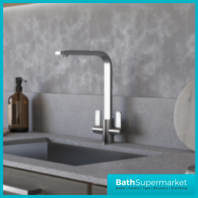 Ellsi Eben Modern Polished Chrome Twin Lever Swivel Spout Kitchen Mixer Tap
