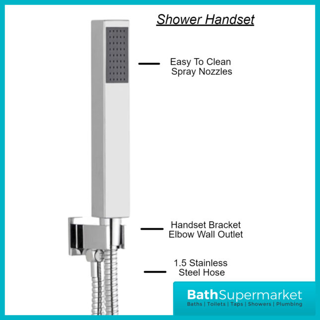 Tailored Chrome Square Push Button Concealed Valve Overhead Handset Shower Kit