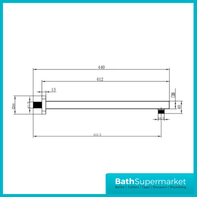 Modern Chrome Square Wall Mounted Shower Head Arm 400mm Long