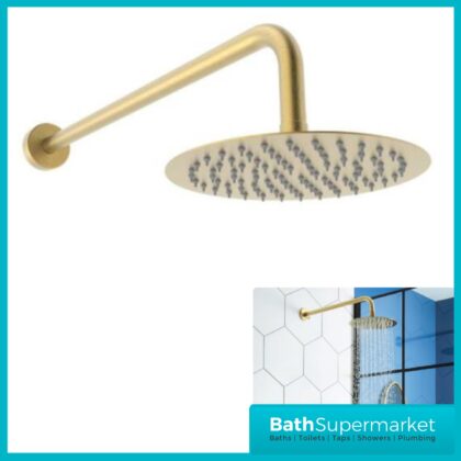 Kartell Ottone Brushed Brass Round Fixed Overhead Wall Arm Shower Drencher Head 200mm