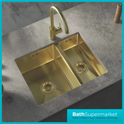Ellsi Elite Brushed Brass 1.5 Undermounted Or Inset Kitchen Sink 670mm x 440mm With Waste