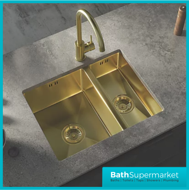 Ellsi Elite Brushed Brass 1.5 Undermounted Or Inset Kitchen Sink 670mm x 440mm With Waste