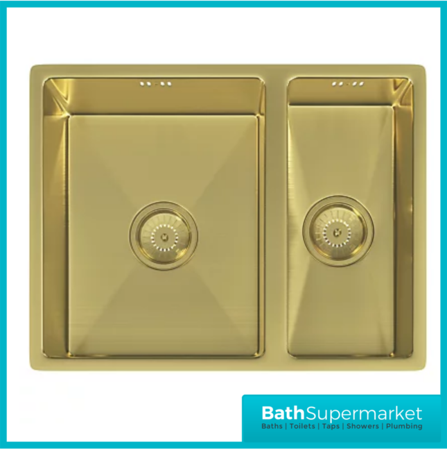 Ellsi Elite Brushed Brass 1.5 Undermounted Or Inset Kitchen Sink 670mm x 440mm With Waste