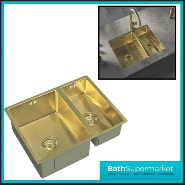 Ellsi Elite Brushed Brass 1.5 Undermounted Or Inset Kitchen Sink 670mm x 440mm With Waste