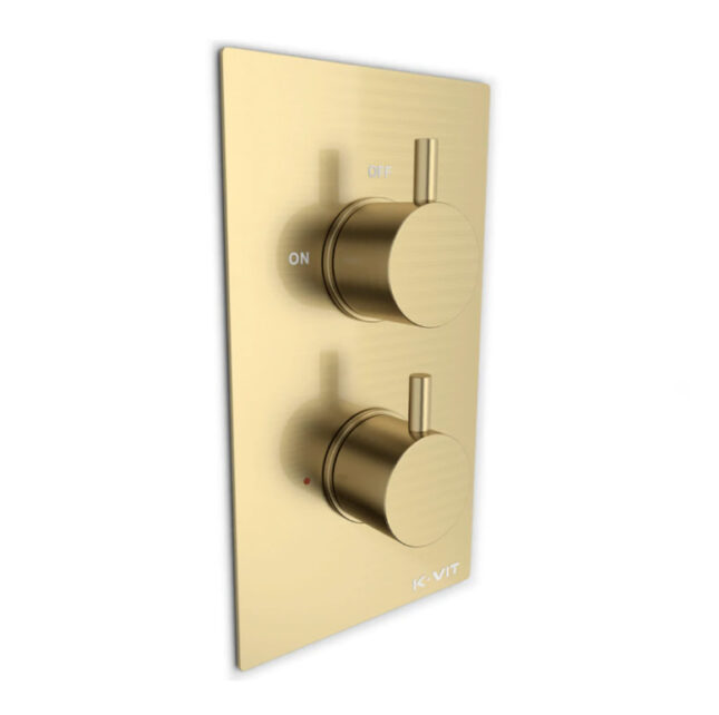 Aeris Brushed Brass Round Concealed Thermostatic Shower Valve-2 Way - Image 7