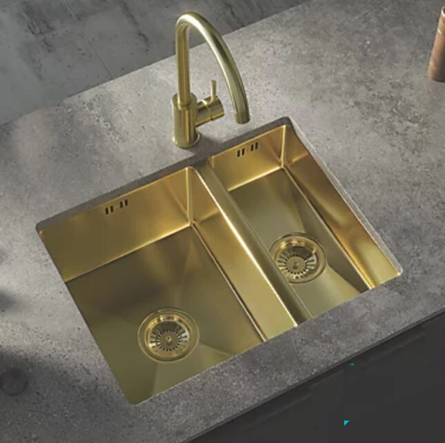 Ellsi Elite Brushed Brass 1.5 Undermounted Or Inset Kitchen Sink 670mm x 440mm With Waste - Image 10