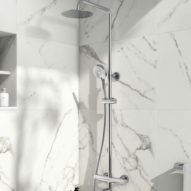 Sognare Solar Chrome Round Rigid Riser Shower With Bath Filler Spout - Image 9