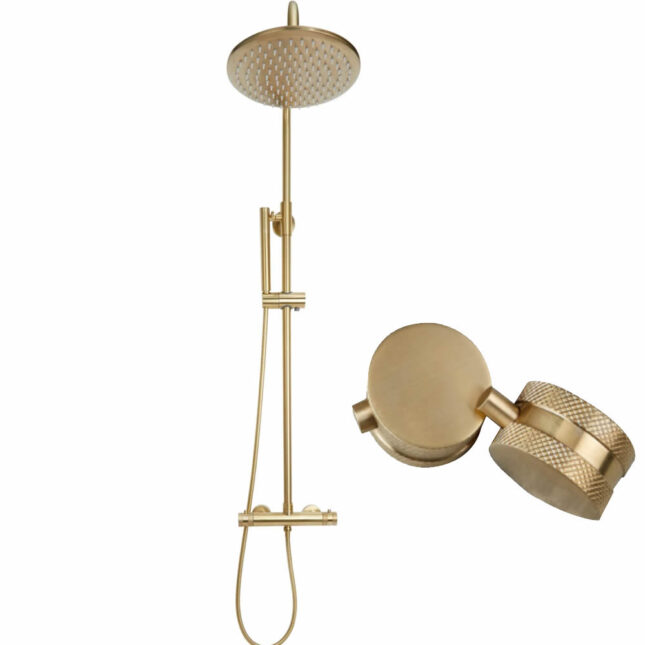Sognare Knurled Core Brushed Brass Round Thermostatic Bar Mixer Valve Shower Set - Image 11