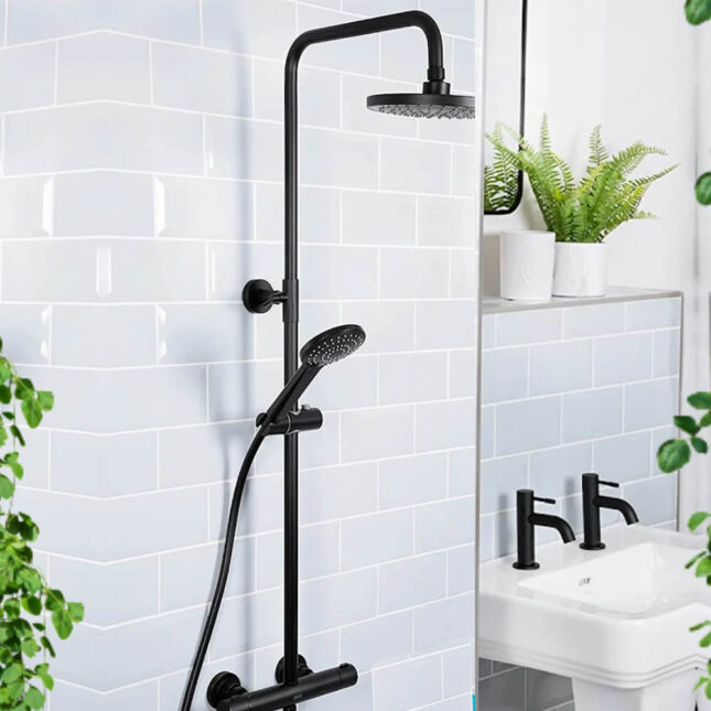 Bristan Buzz Round Black Cool Touch Rigid Riser Bar Mixer Exposed Valve Shower - Image 7