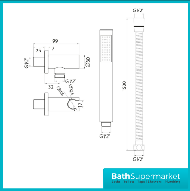 Chrome Round Shower Handset Bracket Outlet With Hose & Head