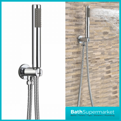 Chrome Round Wall Arm Outlet Bracket Holder With Hose & Shower Head
