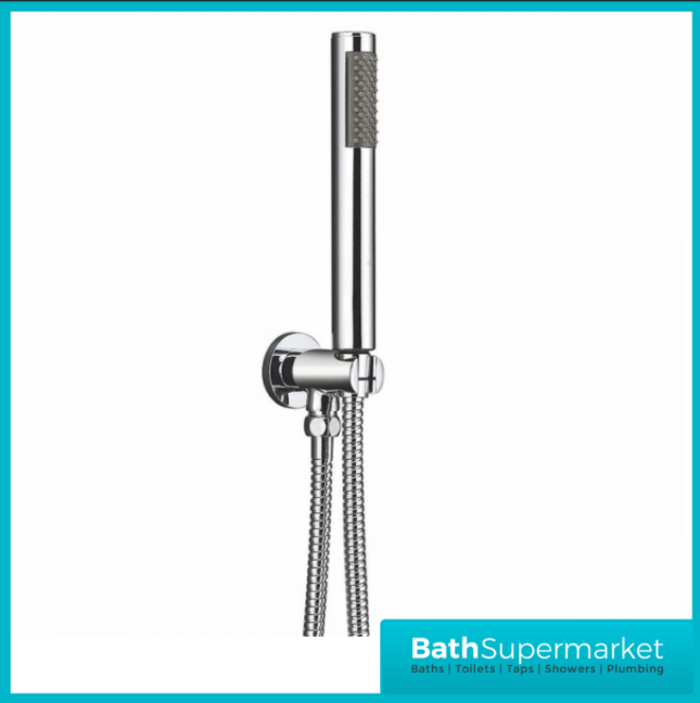 Chrome Round Wall Arm Outlet Bracket Holder With Hose & Shower Head