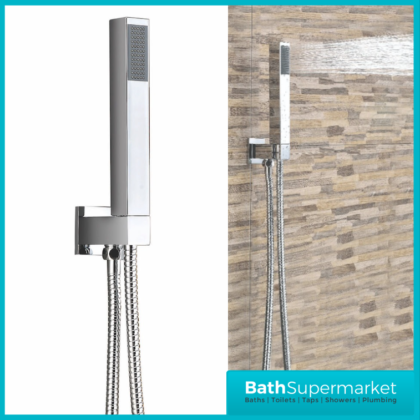 Chrome Square Wall Arm Outlet Bracket Holder With Hose & Shower Head