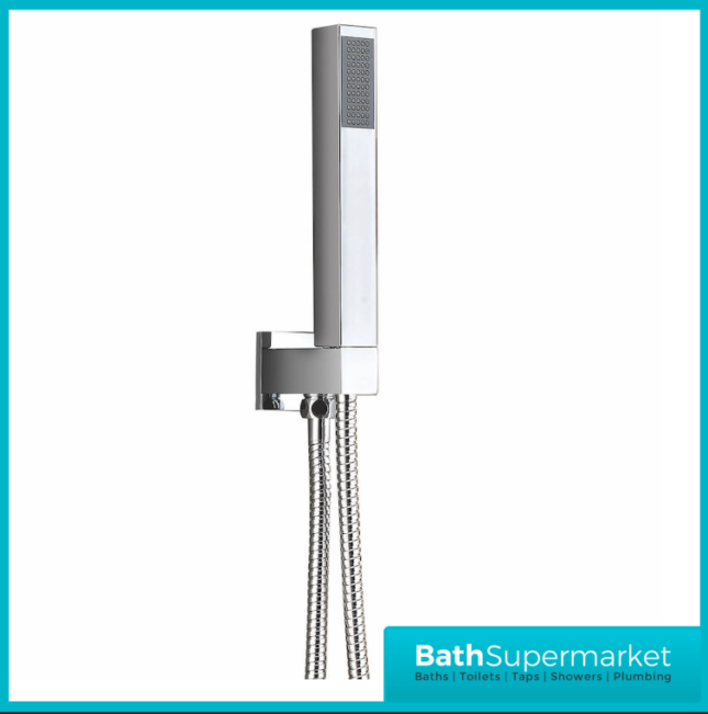 Chrome Square Wall Arm Outlet Bracket Holder With Hose & Shower Head