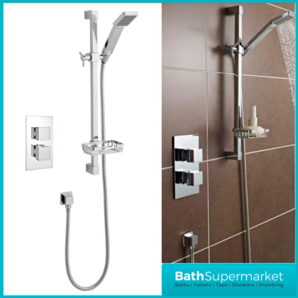 Kvit Pure Chrome Thermostatic Concealed Valve With Adjustable Slide Rail Shower Kit