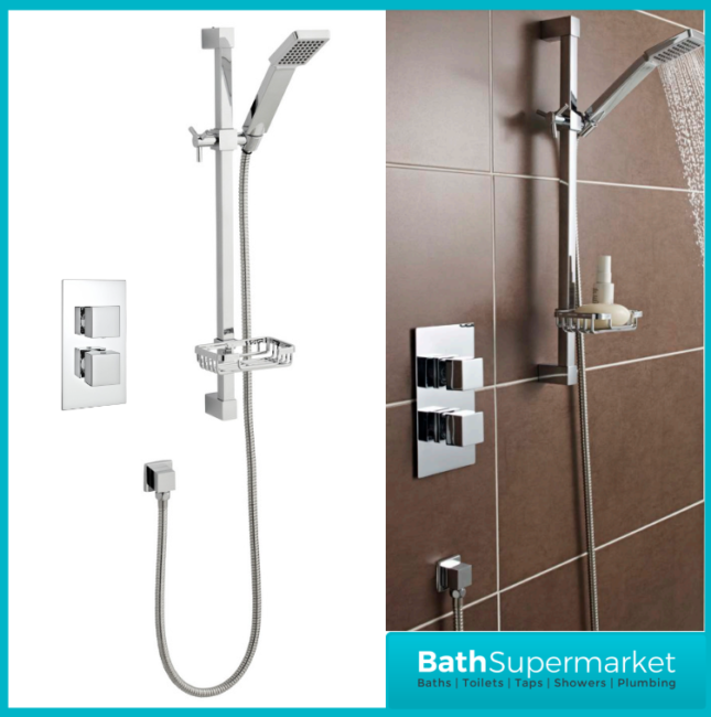 Kvit Pure Chrome Thermostatic Concealed Valve With Adjustable Slide Rail Shower Kit