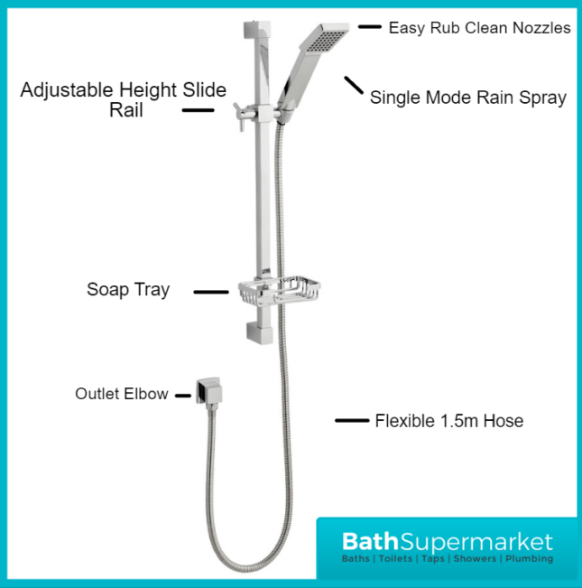 Kvit Pure Chrome Thermostatic Concealed Valve With Adjustable Slide Rail Shower Kit