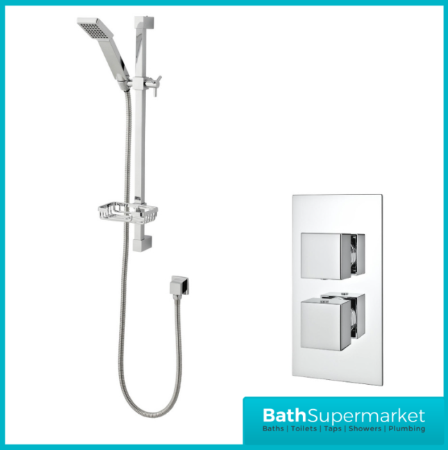 Kvit Pure Chrome Thermostatic Concealed Valve With Adjustable Slide Rail Shower Kit