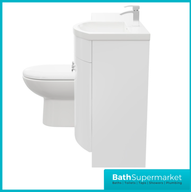 Curved D Shape White Gloss Bathroom Vanity Basin Unit 1100mm - Right & Left Handed