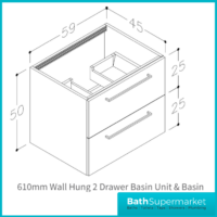 AquaVolere Viola Grey Gloss Wall Hung 2 Drawer Vanity Unit & Basin 610mm