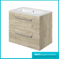 AquaVolere Viola Oak Wall Hung 2 Drawer Vanity Unit & Basin 610mm