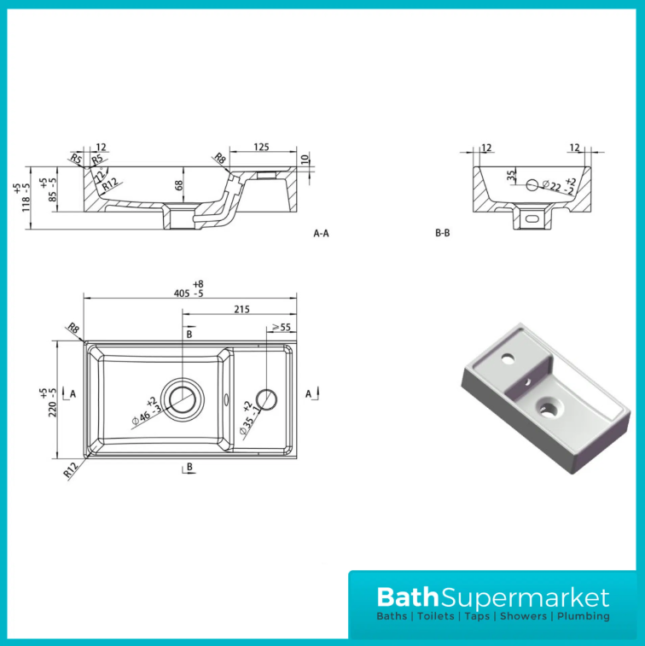 AquaVolere Viola Oak Floor Standing 1 Door Cloakroom Unit & Basin 410mm
