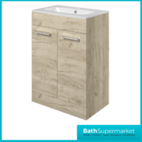 AquaVolere Viola Oak Floor Standing 2 Door Vanity Basin Unit & Basin 610mm