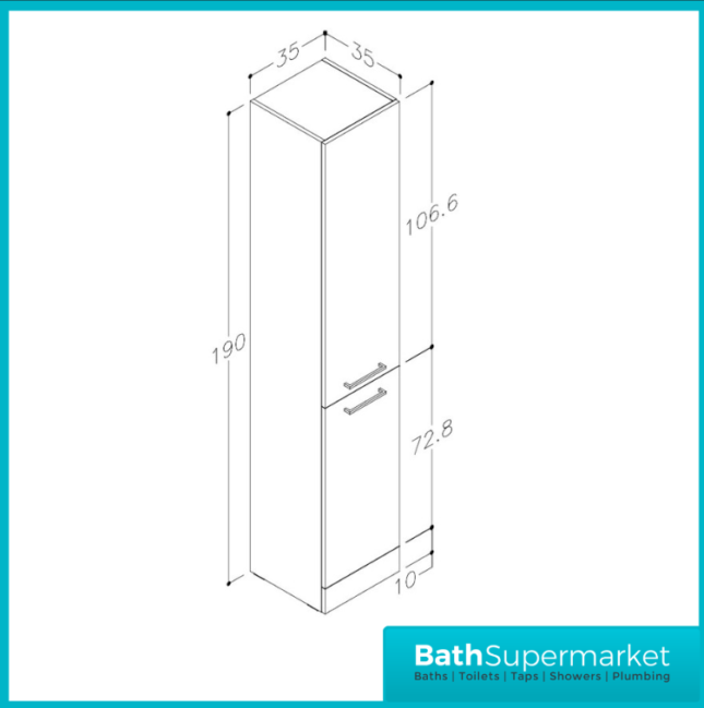 AquaVolere Viola Anthracite Gloss Floor Standing 2 Door Tall Storage Unit 350mm
