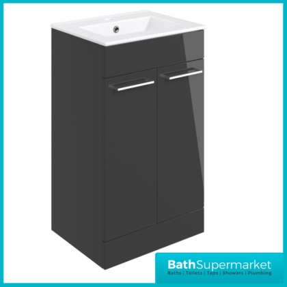 AquaVolere Viola Anthracite Gloss Floor Standing 2 Door Cabinet Basin Unit & Basin 510mm