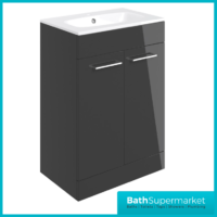 AquaVolere Anthracite Gloss Floor Standing 2 Door Vanity Unit & Basin 610mm