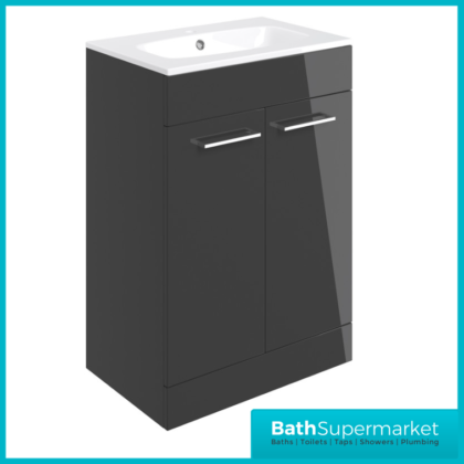 AquaVolere Anthracite Gloss Floor Standing 2 Door Vanity Unit & Basin 610mm