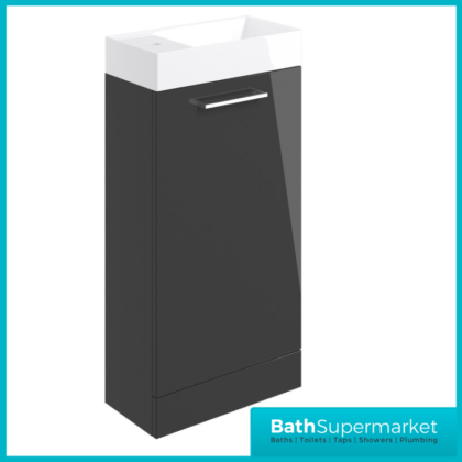 AquaVolere Viola Anthracite Gloss Floor Standing Cloakroom Unit & Basin 410mm