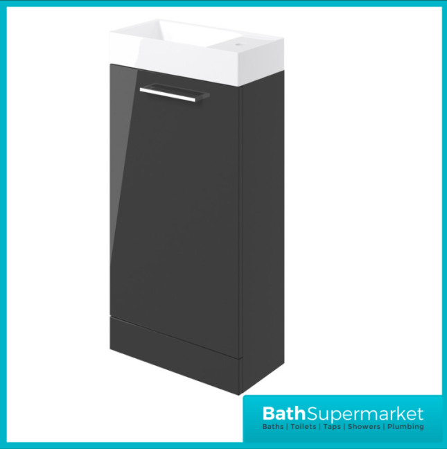 AquaVolere Viola Anthracite Gloss Floor Standing Cloakroom Unit & Basin 410mm