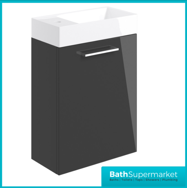 AquaVolere Viola AnthraciteGloss Wall Hung 1 Door Cloakroom Unit & Basin 410mm