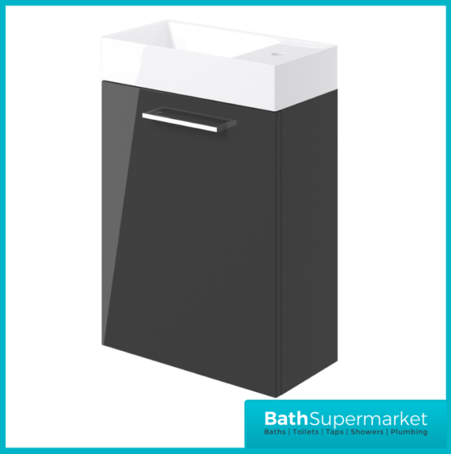 AquaVolere Viola AnthraciteGloss Wall Hung 1 Door Cloakroom Unit & Basin 410mm