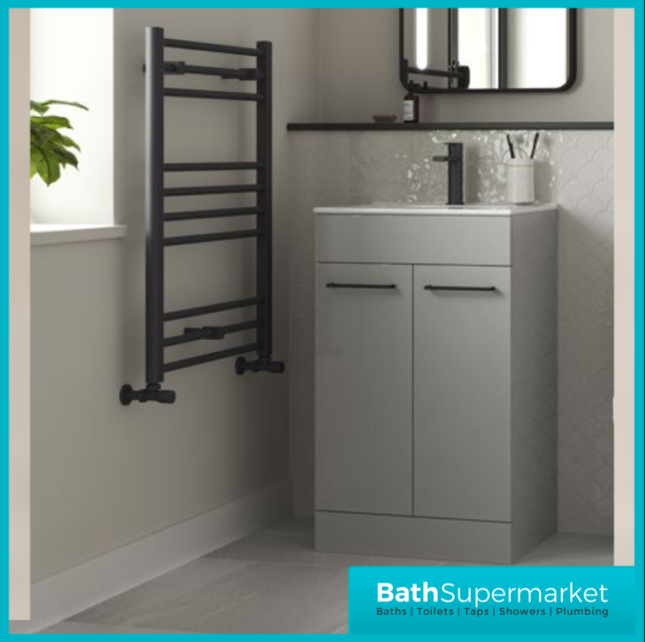 AquaVolere Viola Grey Gloss Floor Standing 2 Door Vanity Unit & Basin 610mm