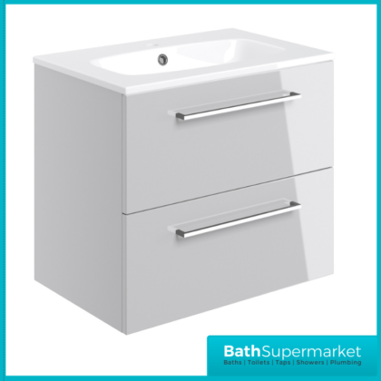 AquaVolere Viola Grey Gloss Wall Hung 2 Drawer Vanity Unit & Basin 610mm