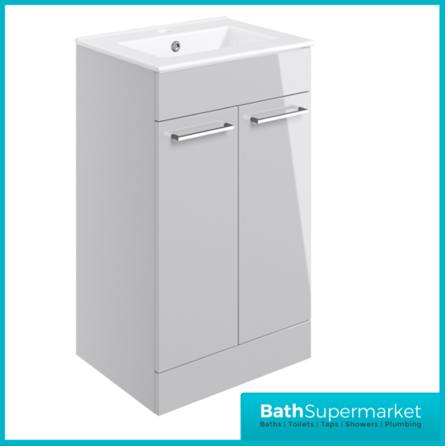 AquaVolere Viola Grey Gloss Floor Standing 2 Door Cabinet Basin Unit & Basin 510mm
