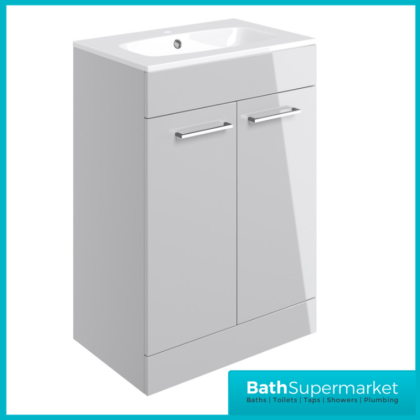 AquaVolere Viola Grey Gloss Floor Standing 2 Door Vanity Unit & Basin 610mm