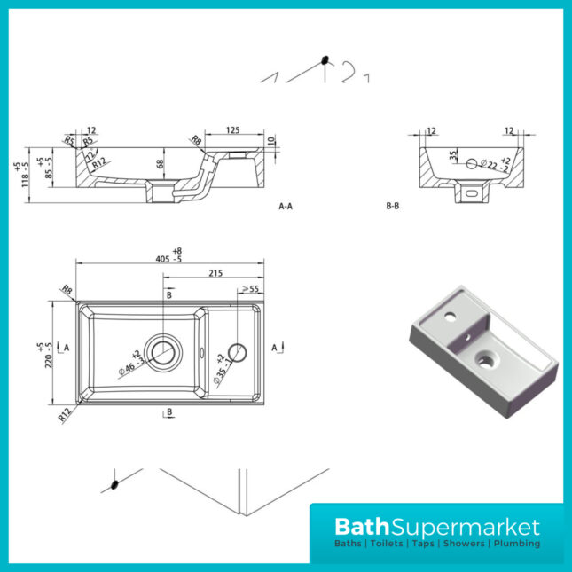 AquaVolere Viola AnthraciteGloss Wall Hung 1 Door Cloakroom Unit & Basin 410mm